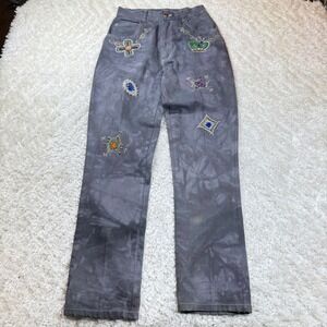 Cedars Vintage Gray Embellished Jeans Size 10 High Waist Rhinestone Grunge